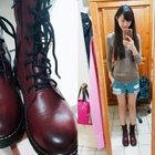 真皮短靴-R&BB手工牛皮製＊7孔經典馬汀靴 復古擦色綁鞋帶-黑色/酒紅