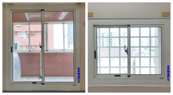 台中牙白色陽台氣密格子固定窗，免拆窗乾式施工｜新興鋼鋁門窗